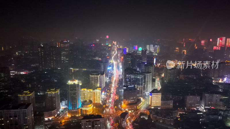 长沙城市夜景拥堵交通航拍图