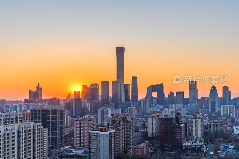 北京国贸CBD城市天际线日转夜时间概念