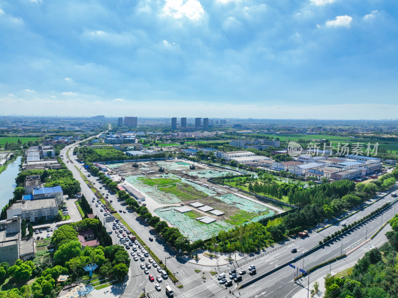 航拍江苏苏州昆山城市建筑风光大景