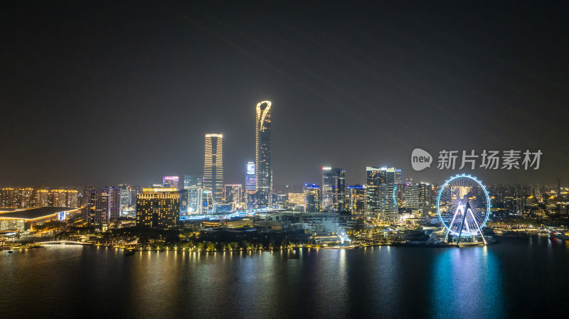 苏州新地标 苏州之眼摩天轮夜晚航拍