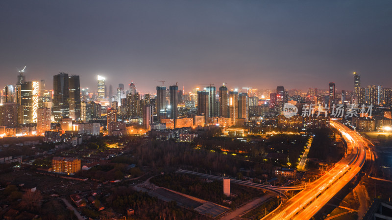 武汉汉口常青高架周边城市夜景