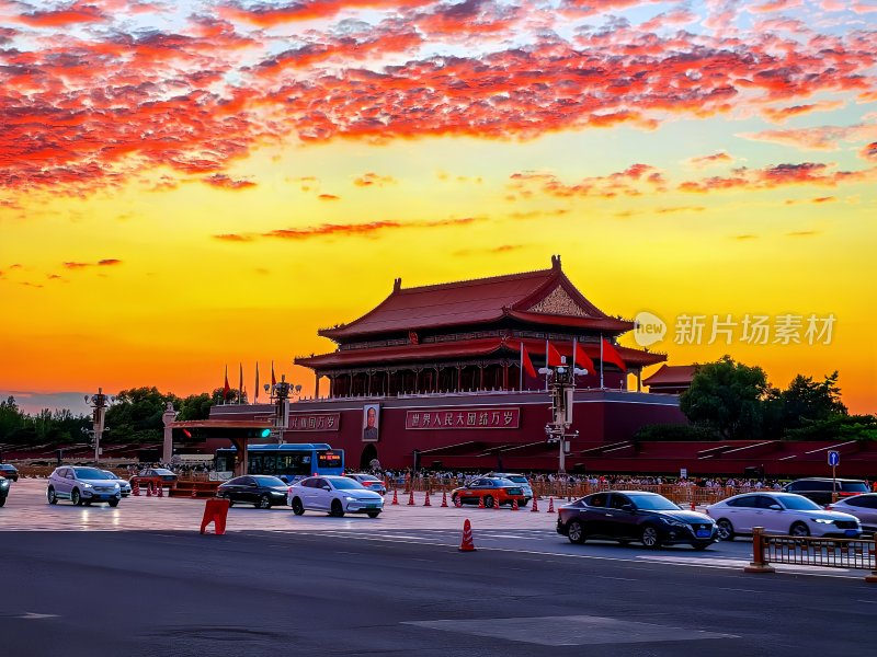 北京天安门夕阳下城市街景