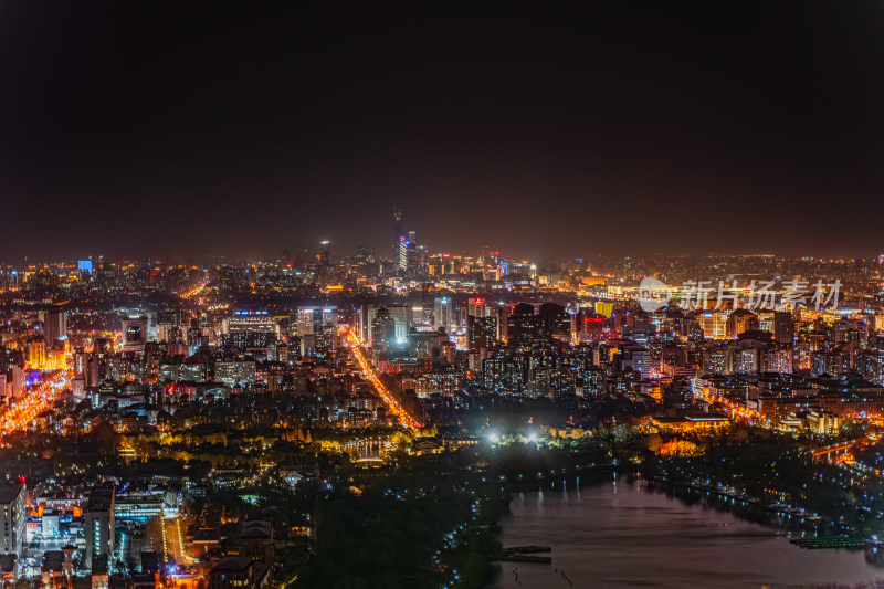 北京城市夜景cbd建筑群玉渊潭公园