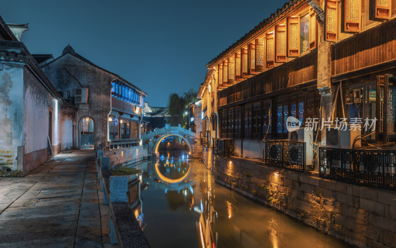 浙江嘉兴月河历史街区江南水乡夜景