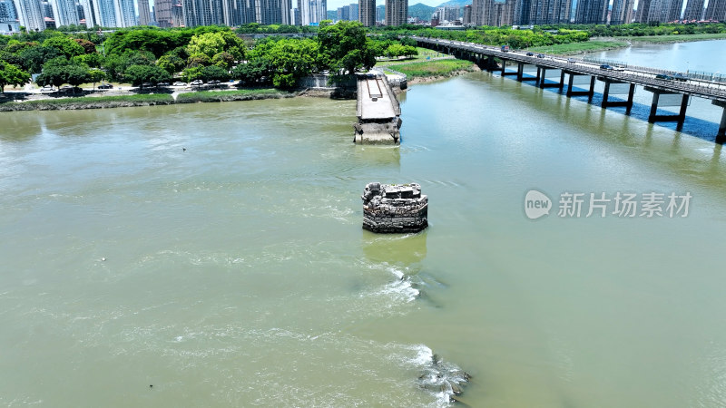 泉州顺济桥遗址航拍断桥倒塌的桥梁顺济新桥