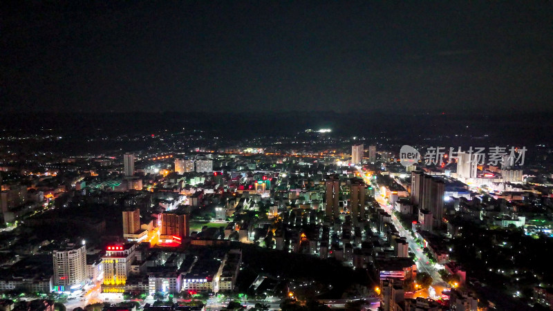 广西来宾城市夜景灯光交通航拍图