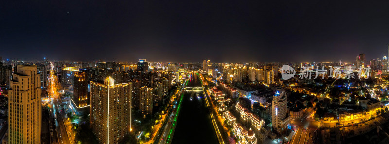 天津城市夜景灯光航拍全景图