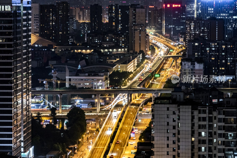 成都车流车轨城市风光夜景