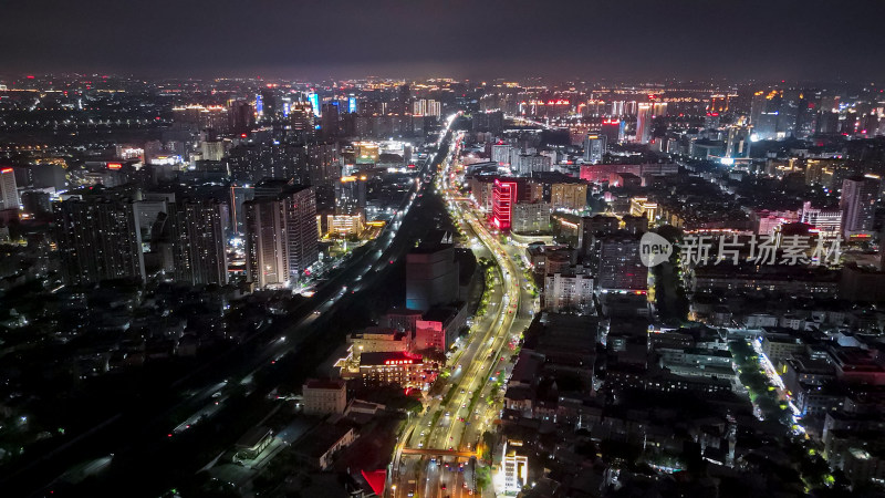 泉州城市夜景交通航拍图