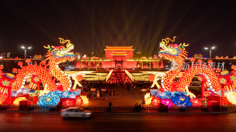 西安新年城墙灯会航拍