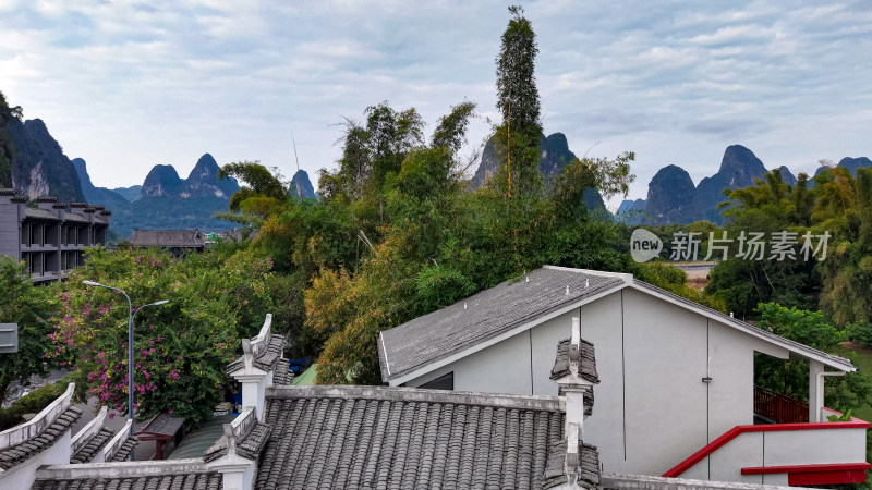 祖国大好河山桂林山水清晨日出航拍图