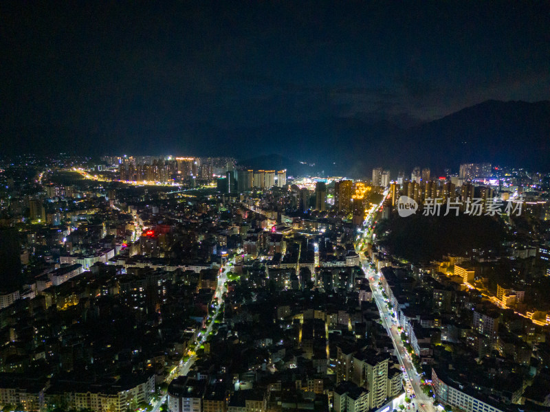 广东云浮城市夜景灯光航拍图