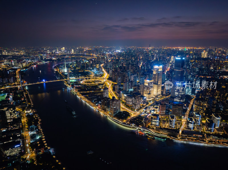 航拍上海浦西全景黄浦滨江夜景