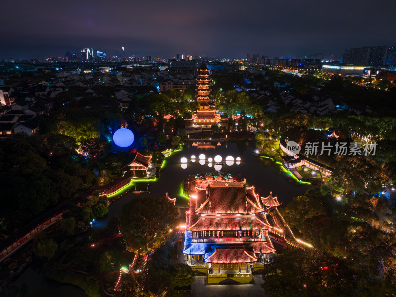 航拍苏州盘门景区中秋灯会夜景