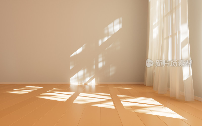 室内空房间与窗户光影3D渲染