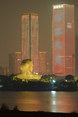 长沙橘子洲头夜景与城市建筑