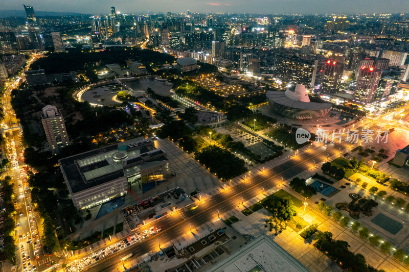 广东东莞城市CBD夜景灯光航拍摄影图