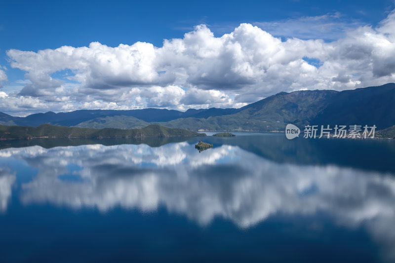 云南丽江泸沽湖摩梭族美景高空航拍