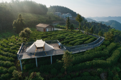 杭州富阳安顶山观景平台帐篷露营航拍