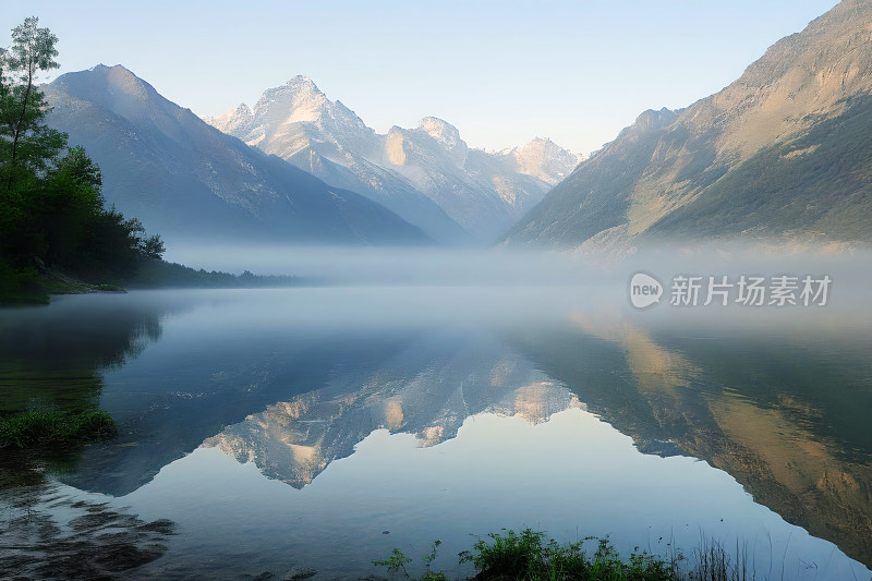 自然背景湖泊山峰天空