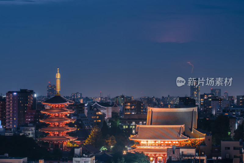 日本东京浅草寺五重塔雷门夜景风光