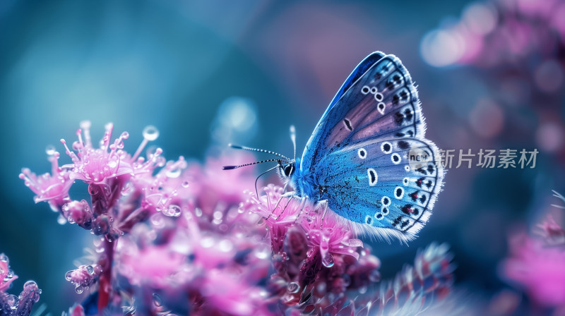 一只蝴蝶在粉紫色的花朵上休憩的瞬间