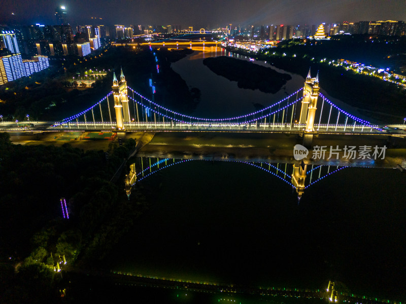 宝鸡渭河同盟大桥夜景航拍图