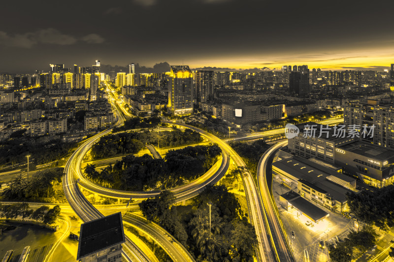 深圳宝安创业一路城市夜景交通枢纽鸟瞰