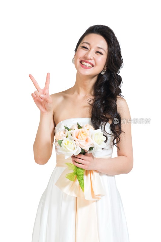 棚拍礼服新娘拿着手捧花