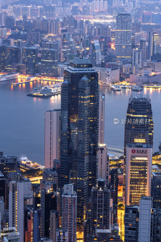 香港维多利亚港CBD中环夜景繁华都市