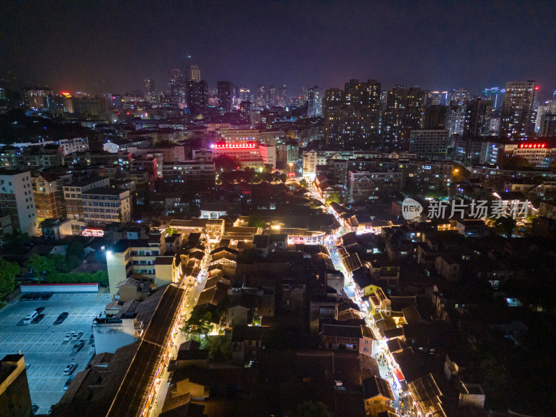 福建莆田兴化府古街夜景航拍