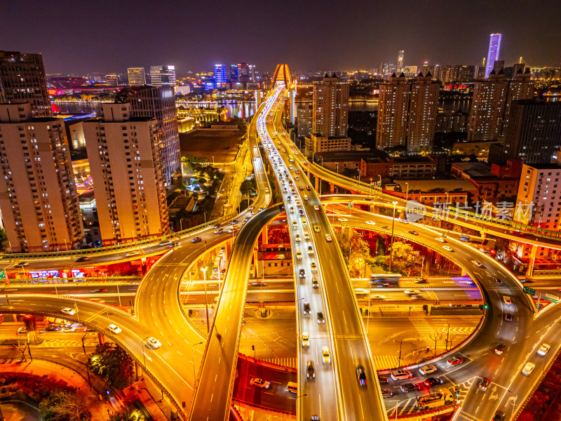 航拍上海鲁班路立交桥夜景