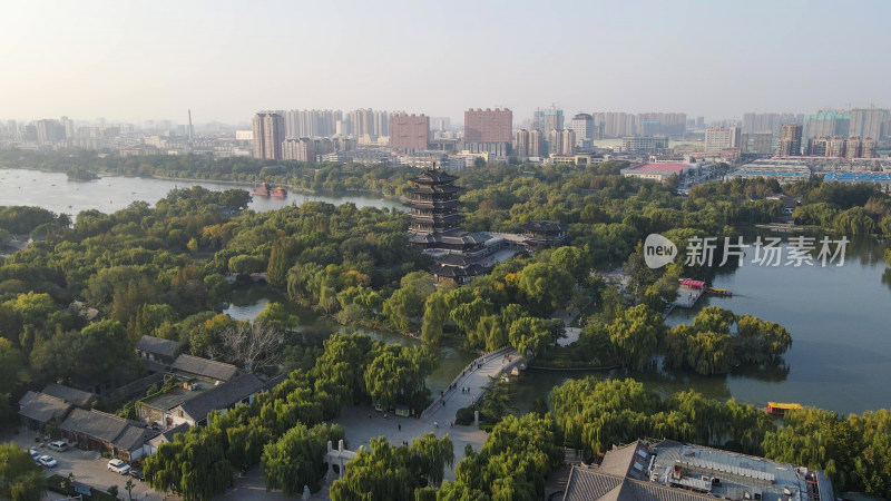 航拍山东济南大明湖景区超然楼