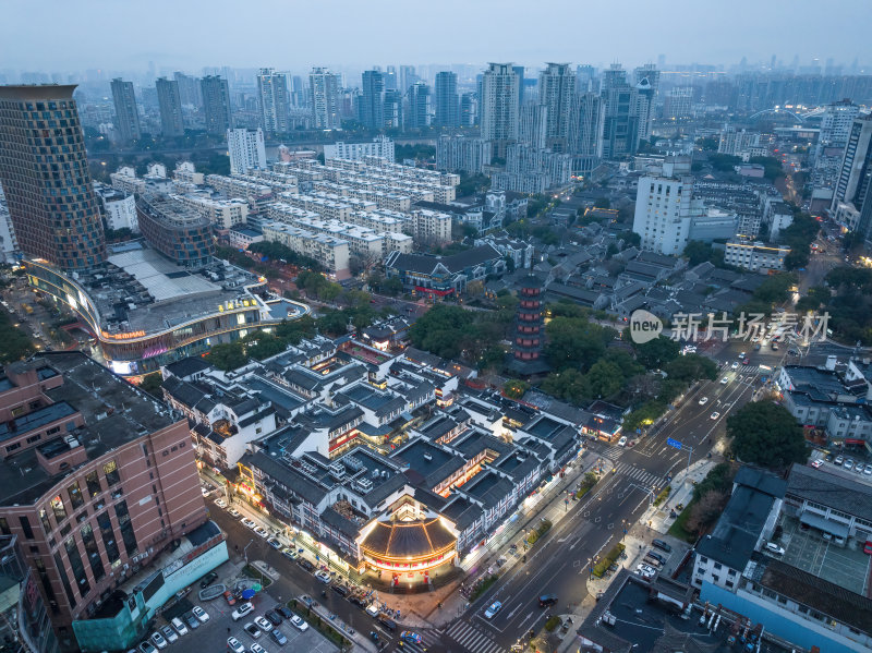 浙江宁波CBD城市光影日出夜景高空航拍