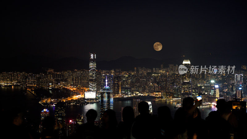 香港中秋月亮城市照片摄影太平山上赏月夜景