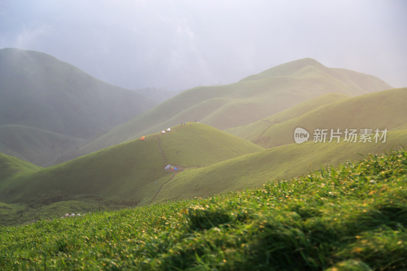 唯美清晨高山日出云海 武功山高山草甸