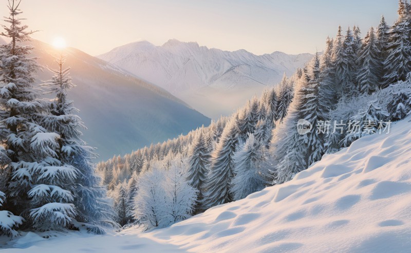 冬季森林白雪覆盖风景