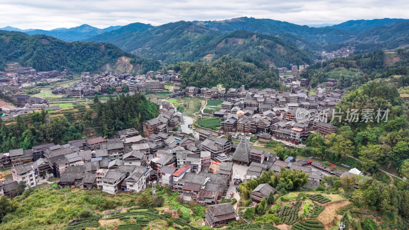 柳州三江程阳八寨景区航拍图