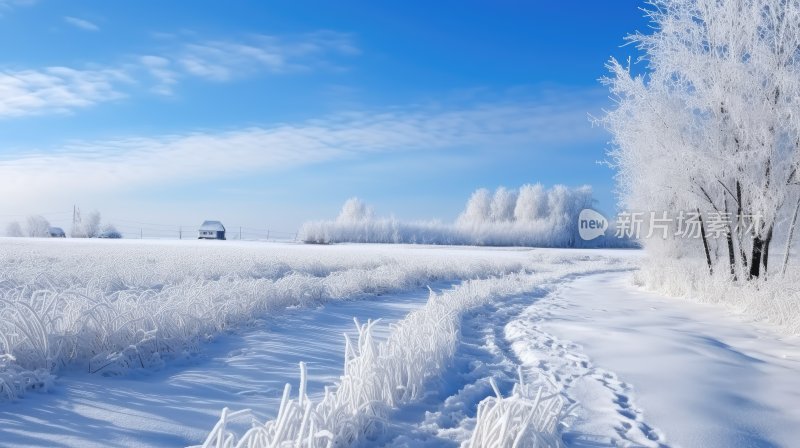 大雪过后被积雪覆盖的山林与小路