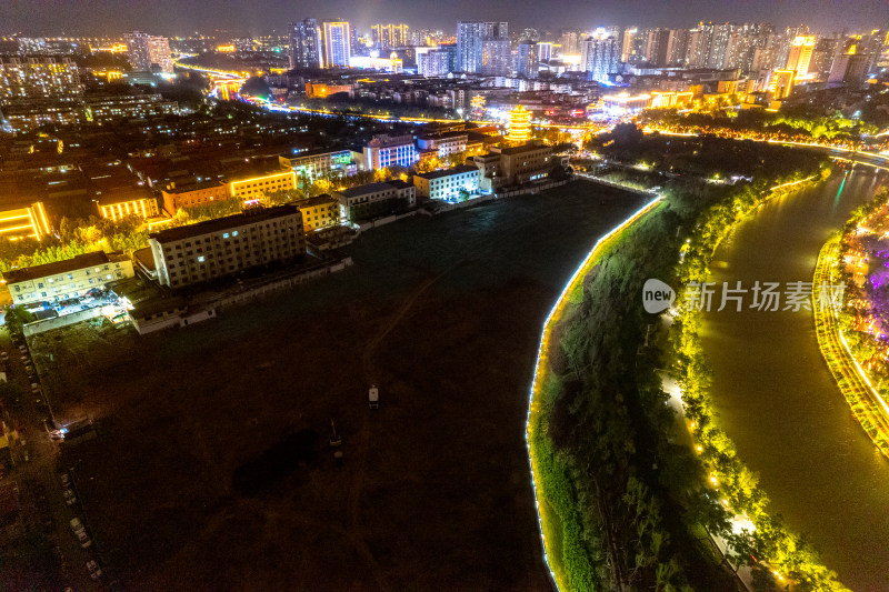 河北沧州城市夜景航拍