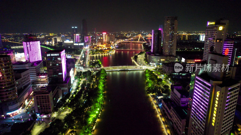 浙江宁波城市夜景灯光航拍图