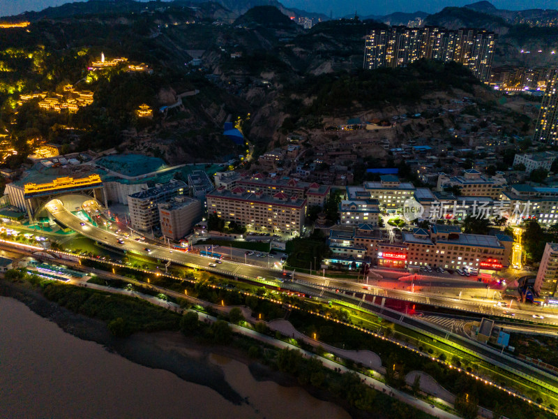 兰州城市夜景航拍图