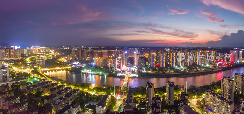 航拍衡阳城市夜景风光