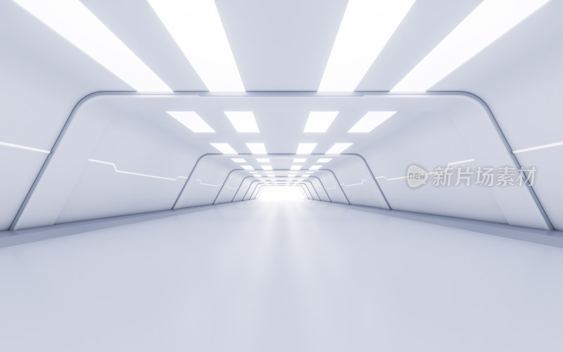 白色科技感隧道3D渲染