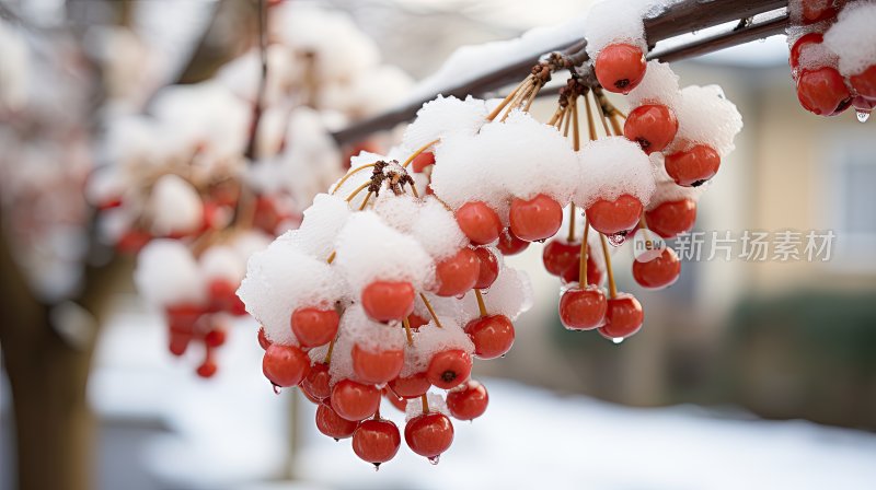 下雪后挂满树枝的浆果