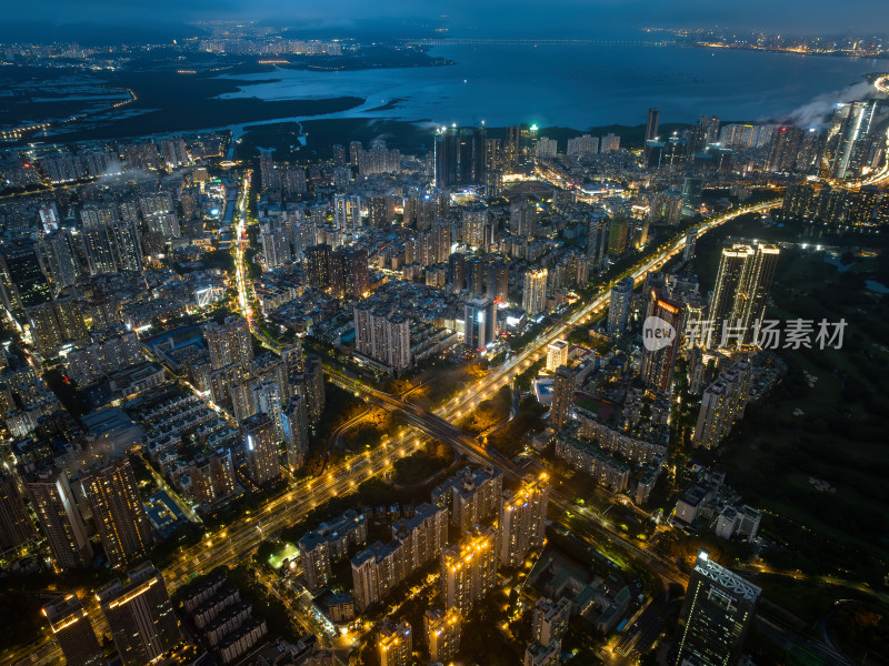 深圳福田CBD大湾区平安大厦夜景蓝调航拍