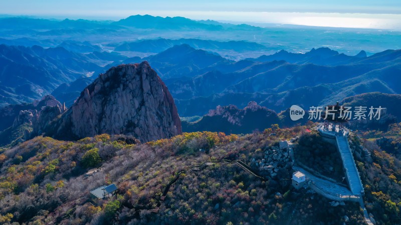 秦皇岛祖山壮观山脉景色与登山台阶航拍画面