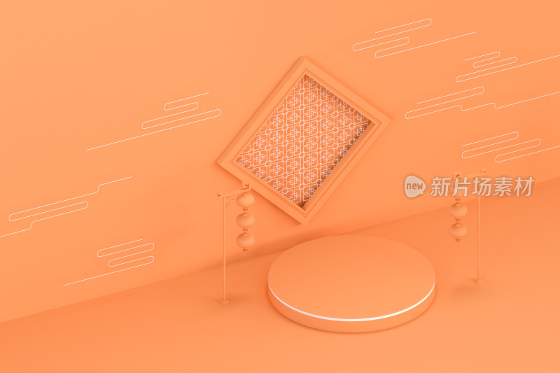 橙色中国风元素展示台 3D渲染