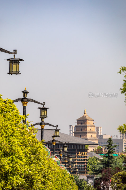 陕西西安大唐芙蓉园看大雁塔建筑景观