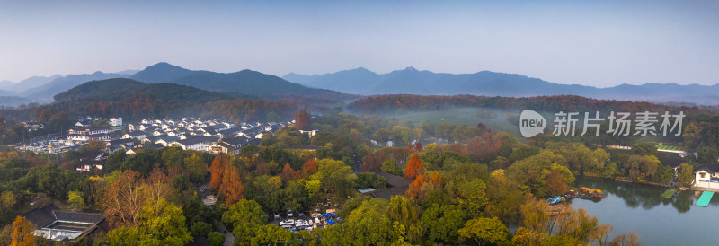 杭州西湖秋色茅家埠景区秋色风光航拍